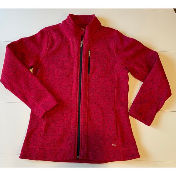 Calvin Klein Fleece Jacket Full Zip Pockets Red Black Heather Sz M Athleisure - Picture 6 of 12
